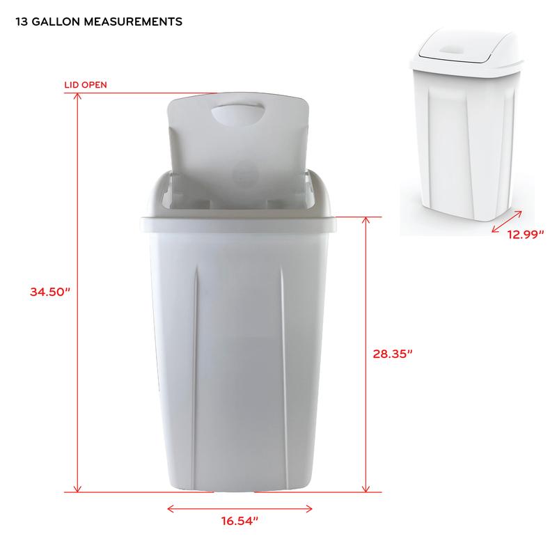 13 Gallon Trash Can, Plastic Swing Top Kitchen Trash Can, White