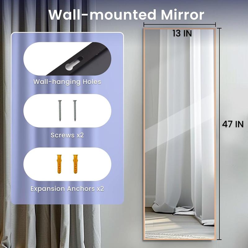 47x14 Over The Door Mirror Full Length Hanging Door Mirror Wall Mounted Mirror for Bedroom Bathroom Dorm Long Full  Mirror with Hanger Yellow