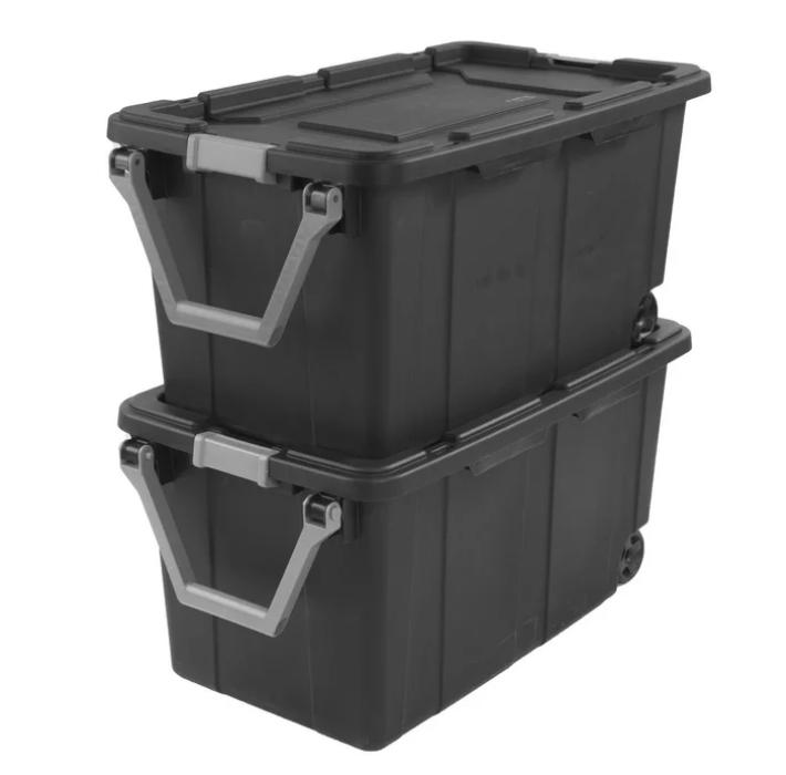 40 Gallon Plastic Tote for Adults, Wheeled Industrial Style, Flat Gray