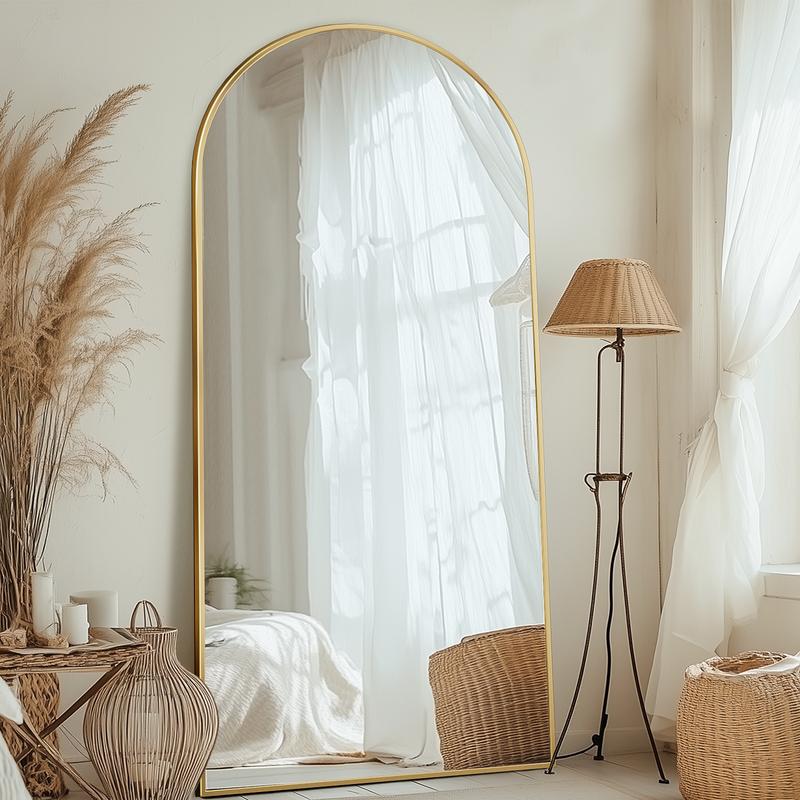 Full Length Mirror, Oversized Floor Mirror, Arched Full Body Mirror with Stand Large Floor Standing Mirror, Hanging Mounted Mirror for Bedroom, Living Room Cloakroom