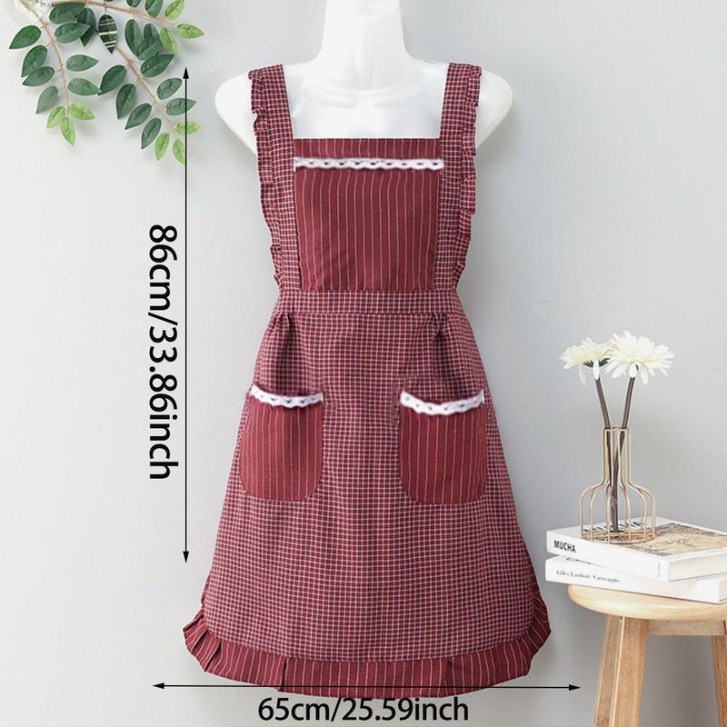 Plaid Pattern Apron for Women, 1 Count Kitchen Apron, Household Cooking Apron, Kitchen Accessories, Home Accessories