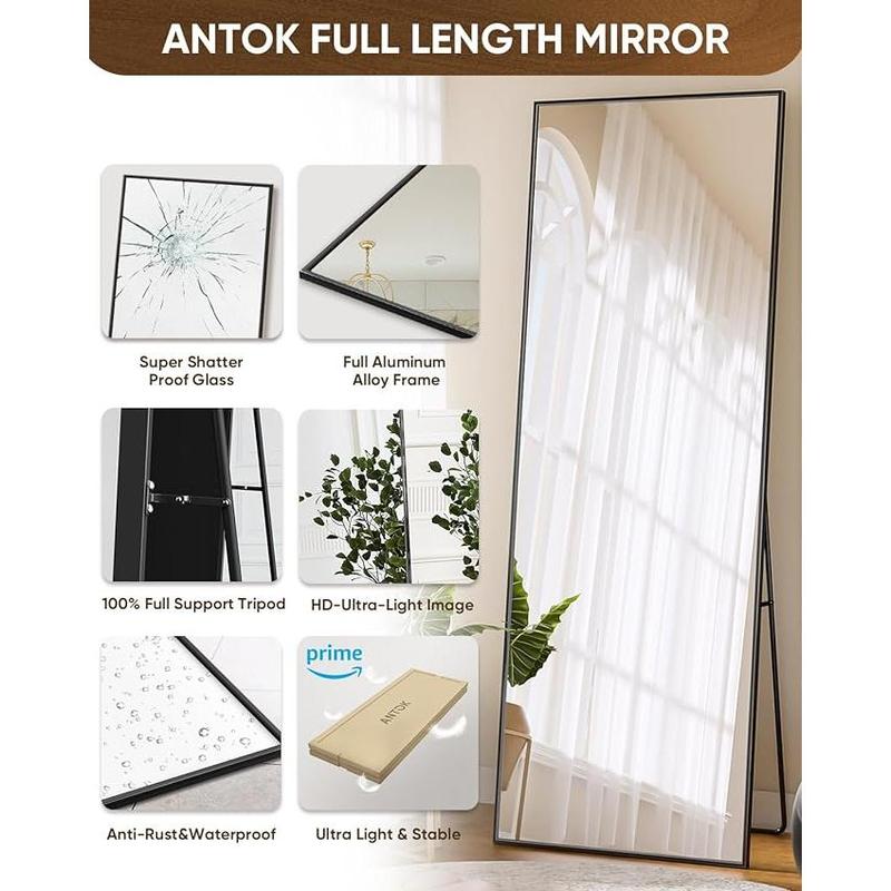 Floor Standing Mirror, Wall Mirror with Stand Aluminum Alloy Thin Frame，Full Length Mirror Wall Mirror 64