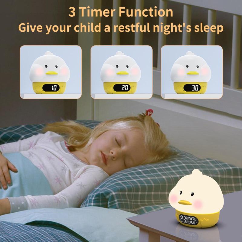 5 in 1 Alarm Clock, 1 Count USB Rechargeable Cute Duck Design Night Light Alarm Clock, Digital Clock with 7 Color Night Lights for Home Bedroom