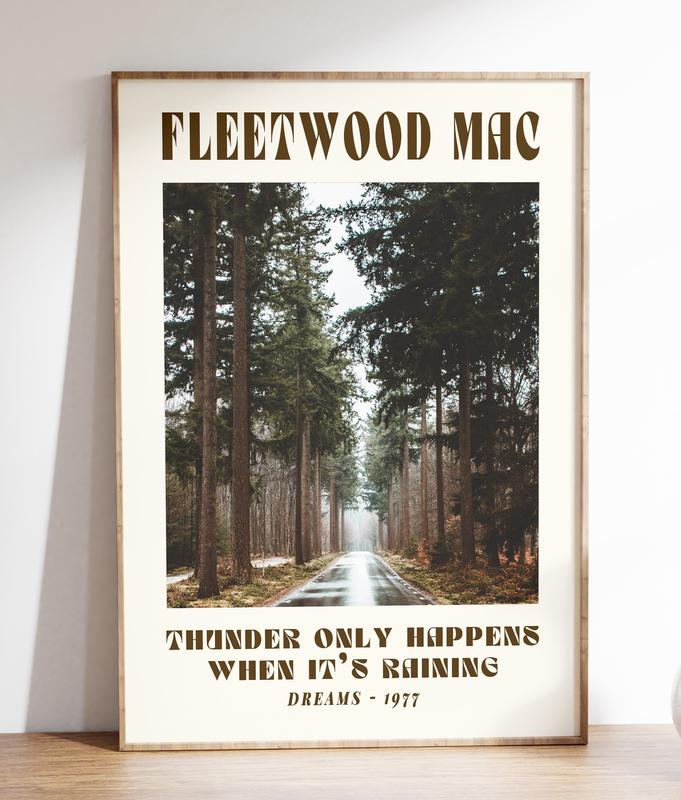 Fleetwood Mac Music Poster, 70's Vintage Wall Art, Song Lyrics Poster