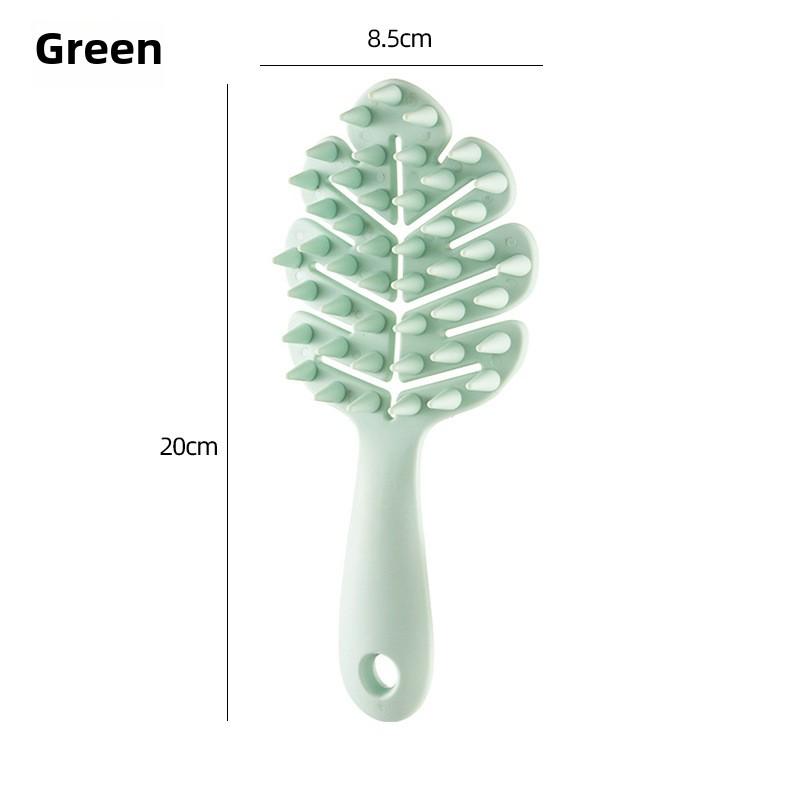 Leaf-shaped Hollow Long-handled Shampoo Brush, Made of Silicone, Suitable for Both Wet and Dry Use, Gentle on Scalp, with Functions of Massage, Cleaning and Relieving Itch.