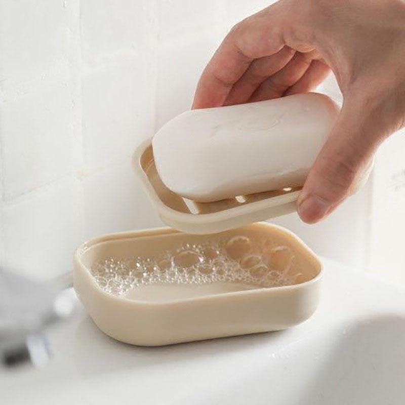 2-layer Drain Soap Dish with Lid, 1 Count Square Soap Dish with Drainer, Bathroom Accessories, Plastic Drain Soap Dish for Bathroom, Summer Gift