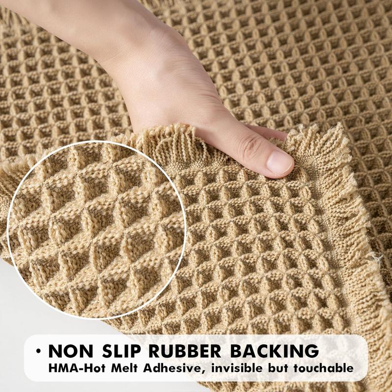 Boho Style Waffle Bath Mat, 1 Count Non-slip Washable Bath Rug, Super Absorbent Bath Mat, Soft Shower Mat for Bathroom Floor, Tub and Shower