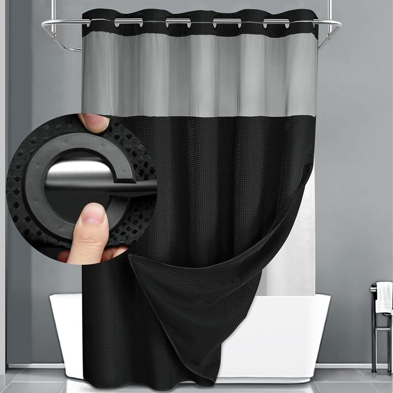 No Hook Shower Curtain with Snap in Liner Set Less Waffle Shower Curtain for Bathroom