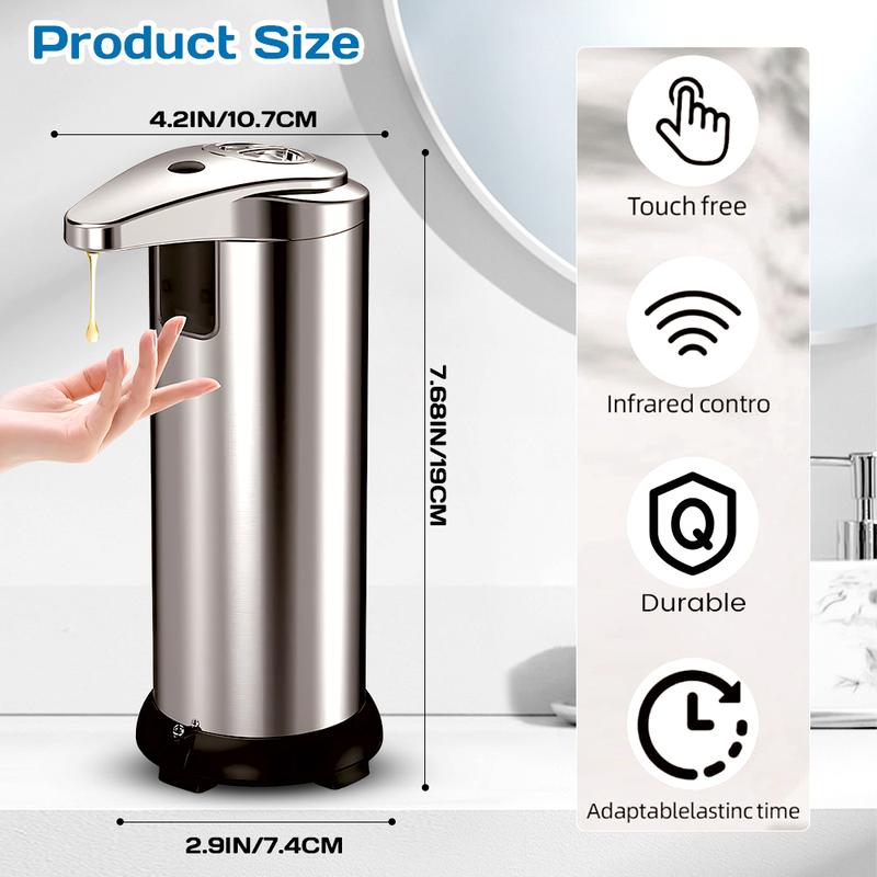 Automatic Liquid Soap Dispenser, Touchless Dish Soap Dispenser with Waterproof Base, 3 Adjustable Soap Volume Hand Soap Dispenser, Infrared Sensor Soap Pump for Kitchen Bathroom Office Hotel