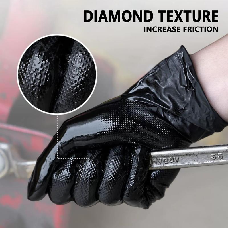 Heavy-duty black nitrile disposable gloves 8 mil diamond-textured grip for industrial, food applications, latex and powder free Cleaning Rubber