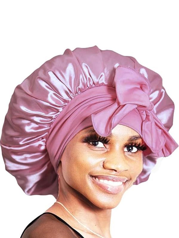 Solid Color Satin Bonnet, Soft Satin Bonnet with Tie Band, Sleeping Bonnet for Women & Girls Sleeping, Shower, SPA Used