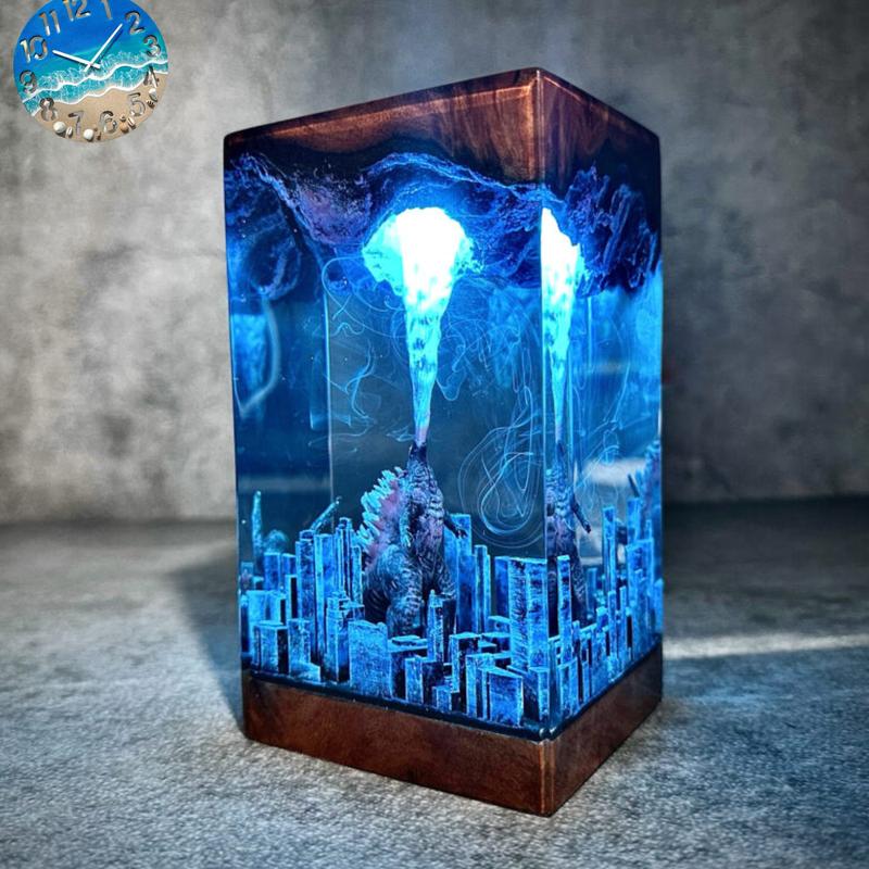 Handmade Resin Epoxy Godzilla City - Unique Bedside Table Decor, Nightstand Accent for Bedroom, Best Gift for Everyone Figurine Ornaments