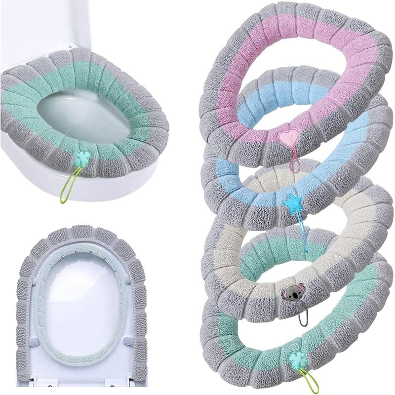 4 count Toilet Cover Toilet Seat Cover Pads with Handle Toilet Lid Cover Cushion Thicker Bathroom Soft Toilet Seat Cover Soft Thicker Stretchable Washable Fits All Oval Toilet Seats