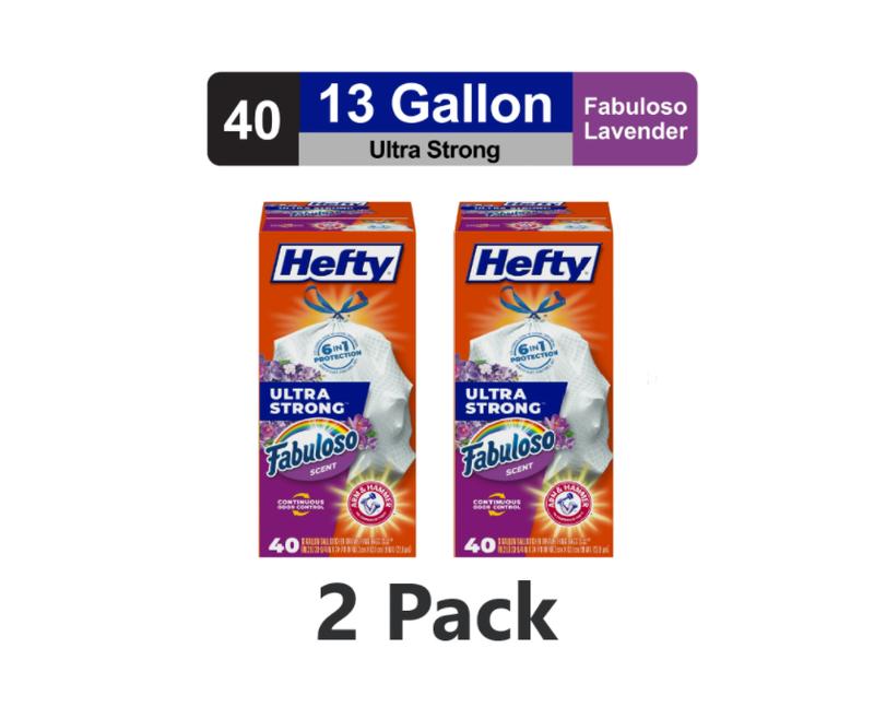 2 Pack - Ultra Strong 13 gallon Trash Bags, Tall Kitchen Trash Bags, White, Fabuloso Scent, 40 Bags