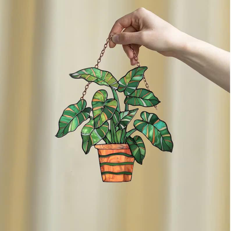 Philodendron Xanadu leaves Window Hanging, Flowers Acrylic Window Hanging Art Decoration, Monstera plant Ornament, Gift for her, Mom