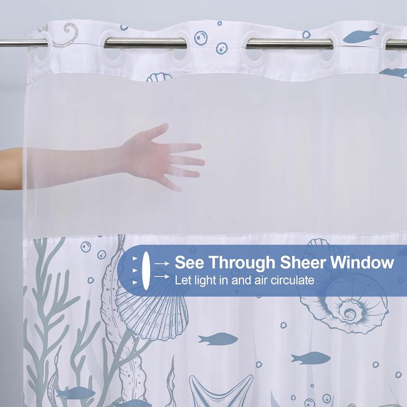 Alishomtll No Hook Shower Curtain with Snap in Liner Seashell Beach Shower Curtain Fabric Waterproof Inner Liner Themed Shower Curtains for Bathroom Decor