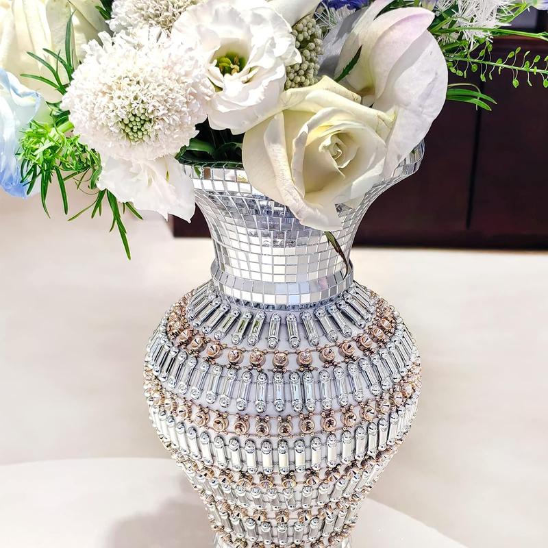 Large Ceramic Vase Inlaid with Rhinestones Vintage Silver Flower Vase for Home Decor 30cm Flower Vase