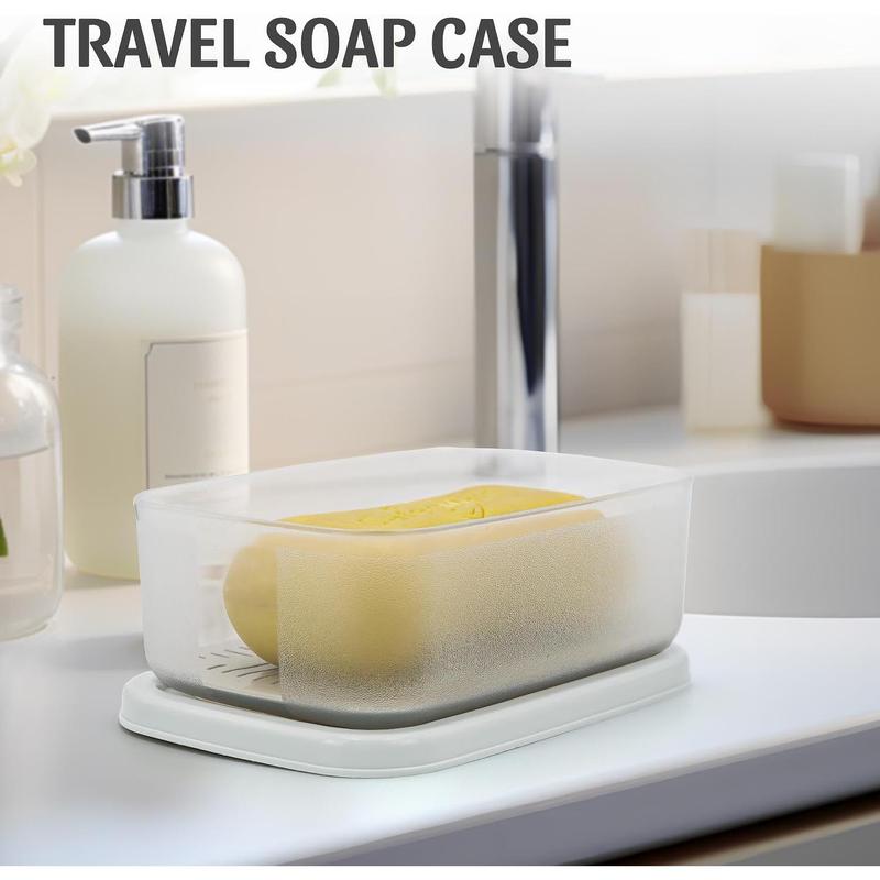 Travel Soap Case, Bar Soap Holder Fit Dr Squatch Soap, Shampoo Bar Holder for Traveling, Gym, Square Travel Soap Container with Draining Pad (Transparent White)