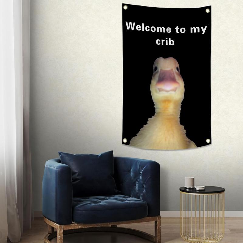 Welcome to My Crib Letter & Duck PatternTapestry,  The Ultimate Humor-Infused Wall Art!  Liven Up Your Living Room, Bedroom, or Yard with This Summer's Must-Have Decor. Perfect for Seasonal Gifting!  Home Decor, Summer Gift Lightweight Decoration