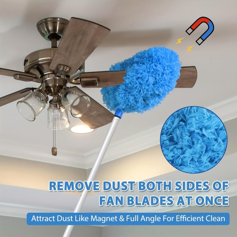 Extended Fan Blade Cleaner With Extension Handle, Retractable Ceiling Cleaner, Reusable Microfiber Ceiling Fan Duster, Removable Washable, For Cleaning Wall Door Bookshelves Window Furniture High Ceiling, Retractable Ceiling Cleaner (Blue Grey)