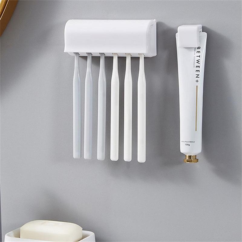 Wall Mounted Toothbrush Holder, 1 Count 6 Grid Toothbrush Dispenser, Bathroom Accessories Storage Rack, Home Organizer for Bathroom