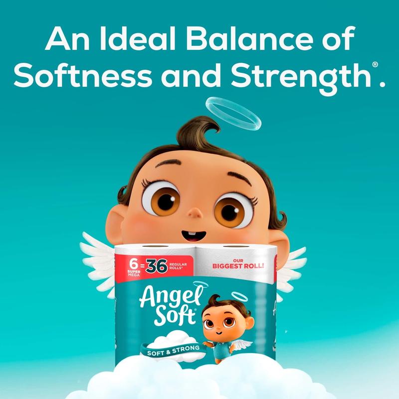 Angel Soft 2-Ply Toilet Paper, 12 Super Mega Rolls