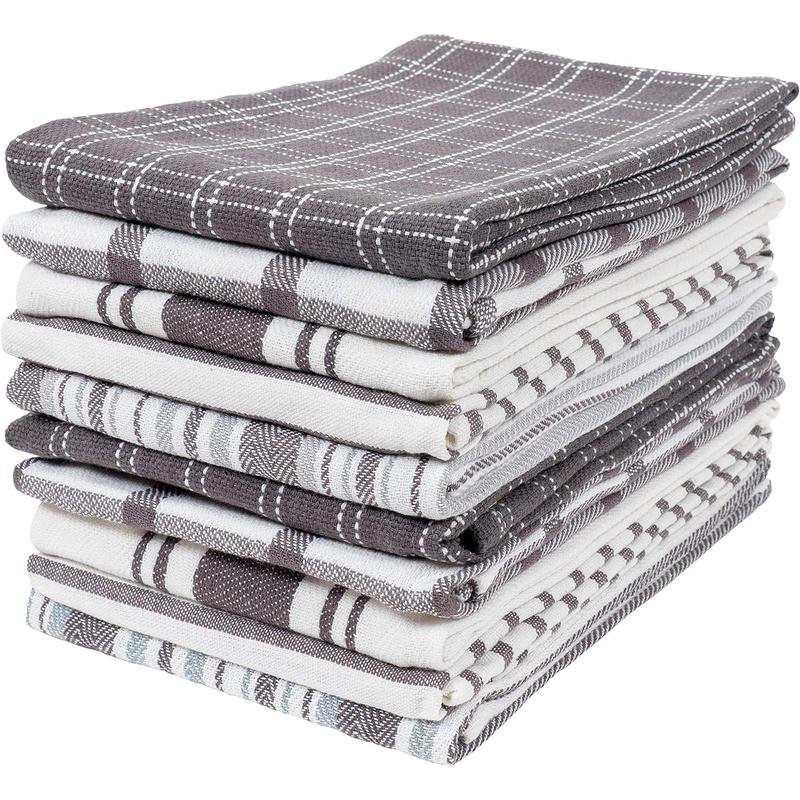 Assorted Flat Kitchen Towels | Set of 10 Dish Towels,  Cotton - 18 x 28 inches | Ultra Absorbent Soft Kitchen  Towels |  for Cooking, Cleaning, and Drying Hands (Gray)