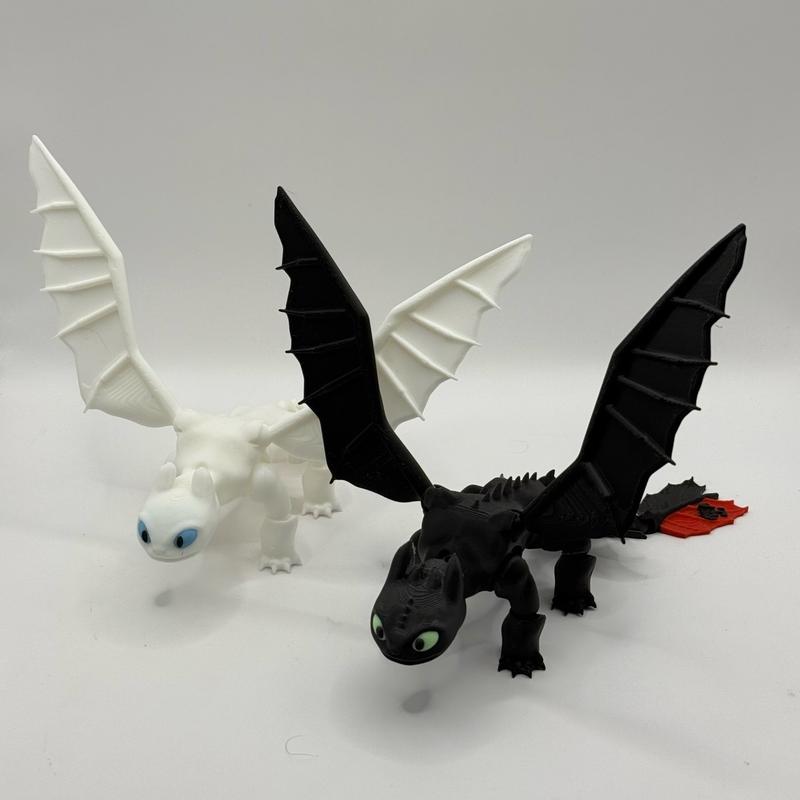 Light and Night Dragons                          3D Printed Articulated HTTYD Toothless Light Fury-like Decor Figurines Fan Art Ornaments