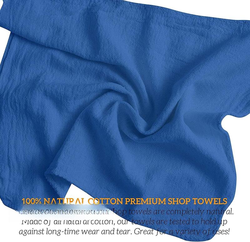 100 Pack 12x14 Blue Shop Towel  Cotton, Super Absorbent and Durable for Car, Reusable