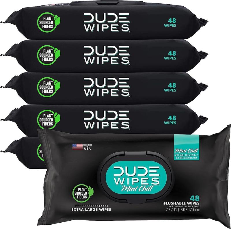 DUDE Wipes - Flushable Wipes 6 Pack, 288 Wipes - Mint Chill - Eucalyptus & Tea Tree Oil - Septic and Sewer Safe Cleans Better Than Toilet Paper