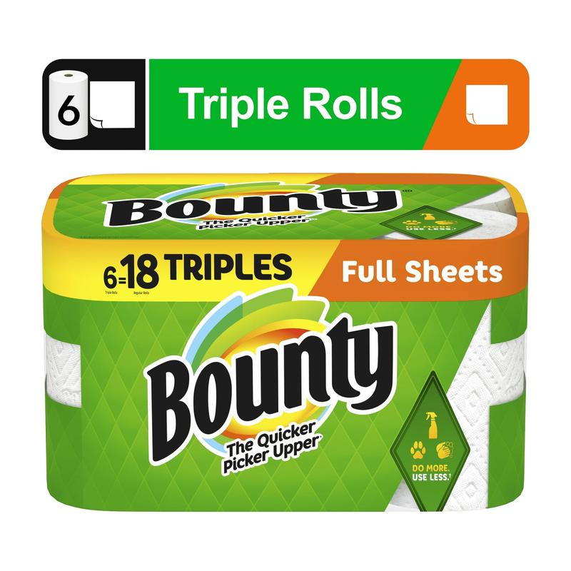 Bounty Full Sheet Paper Towels, Triple Rolls, White, 87 Sheets Per Roll, 6 Count