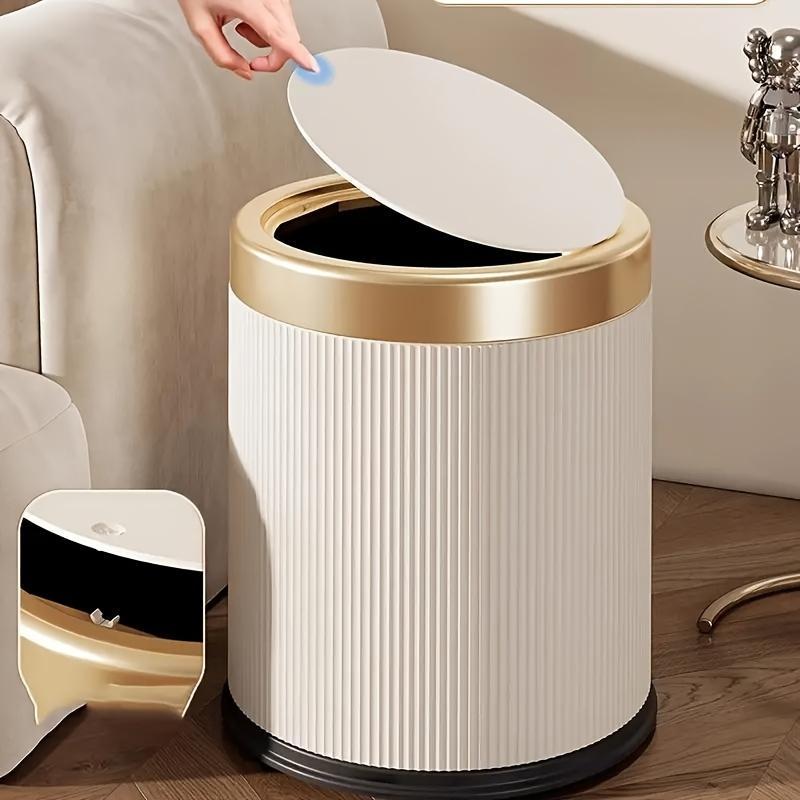 Round Trash Can, 1 Count Modern Simple Covered Trash Can, Household Waste Bin for Home Living Room Bedroom Kitchen