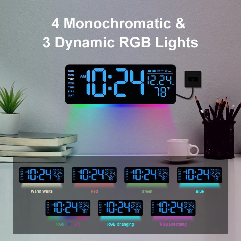 Room Decor Large Screen Digital Wall Decor Clock, 1 Count USB & Battery Powered Indoor Temperature Date Week Display Clock with Remote Control, Countdown Digital Alarm Clock with Night Light for Home Office Dormitory School