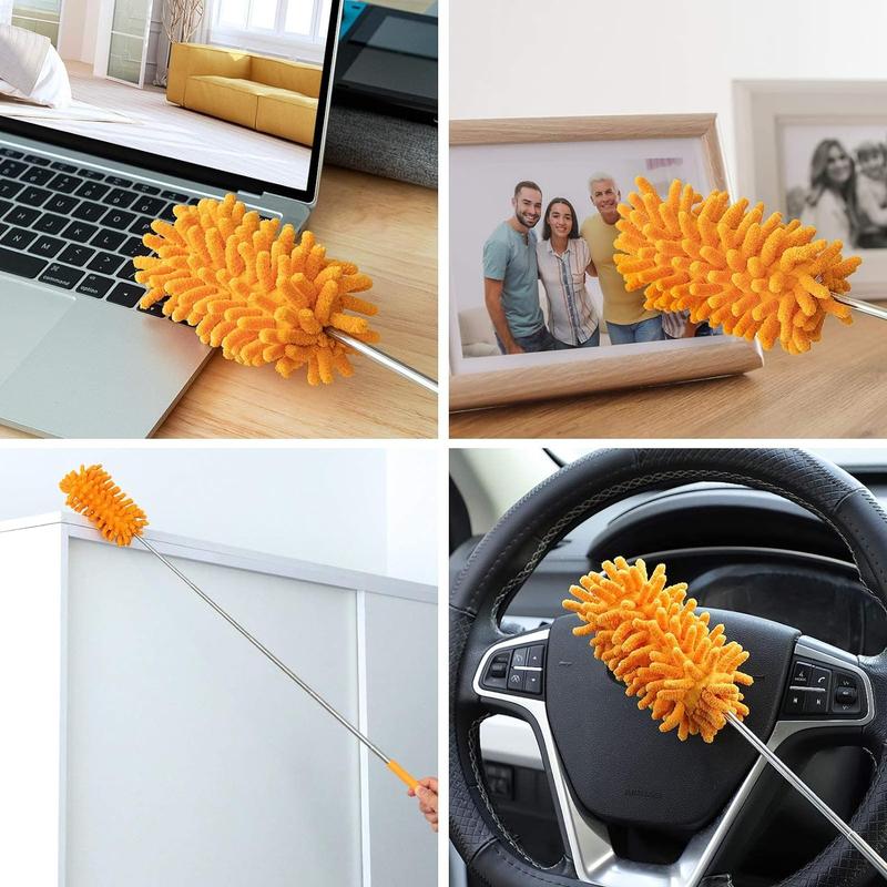 Microfiber Duster for Cleaning, Tukuos Hand Washable Dusters with 2pcs Replaceable Microfiber Head, Extendable Pole, Detachable Household Retractable