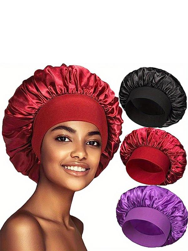 3counts Casual Matching Sleep Hat, Wide Elastic Band Sleep Cap, Fashion Satin Bonnet for Sleeping, Night Sleeping Head Cover Summer 2024