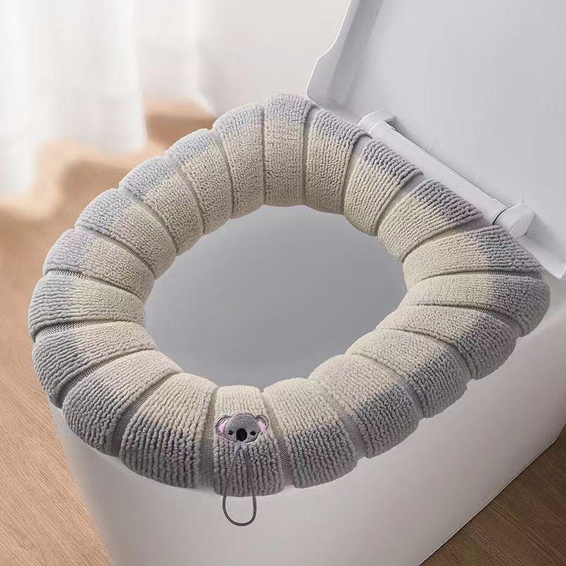 Washable Toilet Seat Plush Cover, 1 Count Warm Toilet Seat Cushion With Lifting Lanyard, Household Toilet Supplies