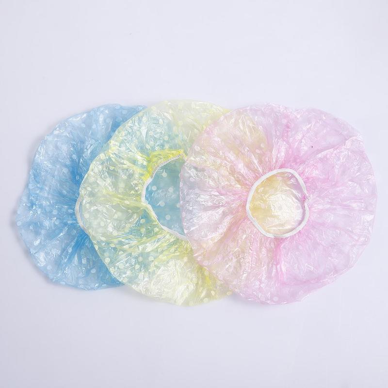 3pcs Disposable Shower Cap, Clear Waterproof Dot Bath Cap, Bathroom Supplies For Women