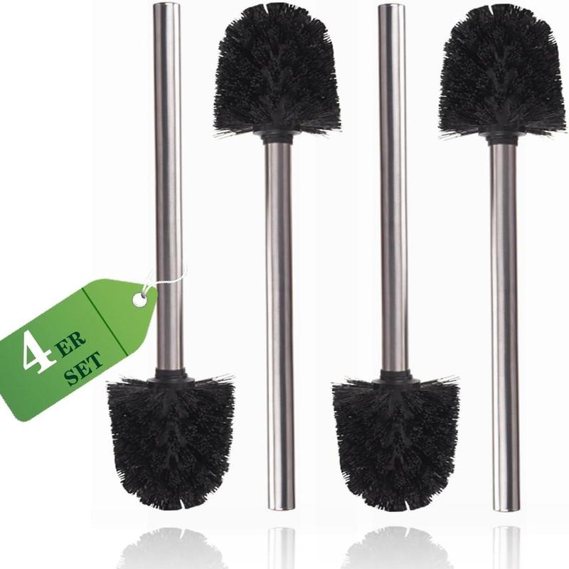 Toilet Brush Set, 4 Counts Plastic Toilet Brush with Stainless Steel Handle, Household Toilet Cleaning Brush, Bathroom Cleaning Tool