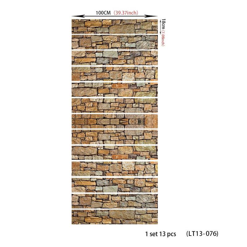 Stone Brick Pattern Stair Sticker, 6 Counts 13pcs Removable Self Adhesive Stair Sticker, Decorative Sticker for Home Kitchen Bathroom Wall, Home Decor