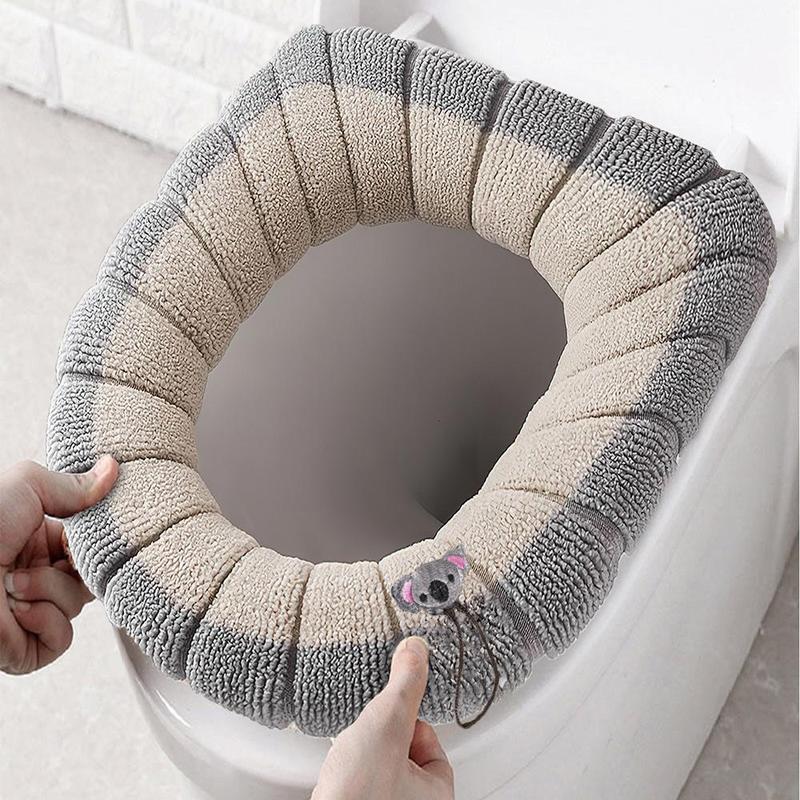 Washable Toilet Seat Plush Cover, 1 Count Warm Toilet Seat Cushion With Lifting Lanyard, Household Toilet Supplies