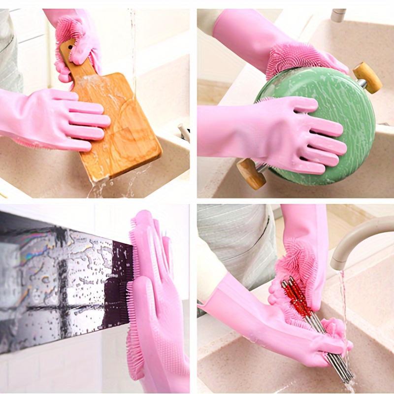 Silicone Dish Washing Gloves, 2 Pairs Kitchen Cleaning Gloves, Multifunctional Pet Bathing & Grooming Gloves, Household Cleaning Supplies