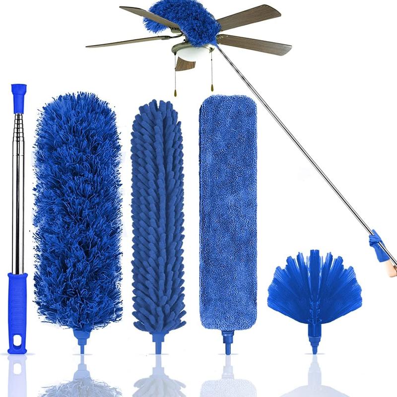 Microfiber Feather Duster Set, 5 Counts set Washable Cobweb Dusters, Cleaning Kit with Extension Long Pole, Bendable Telescopic Duster for Fan