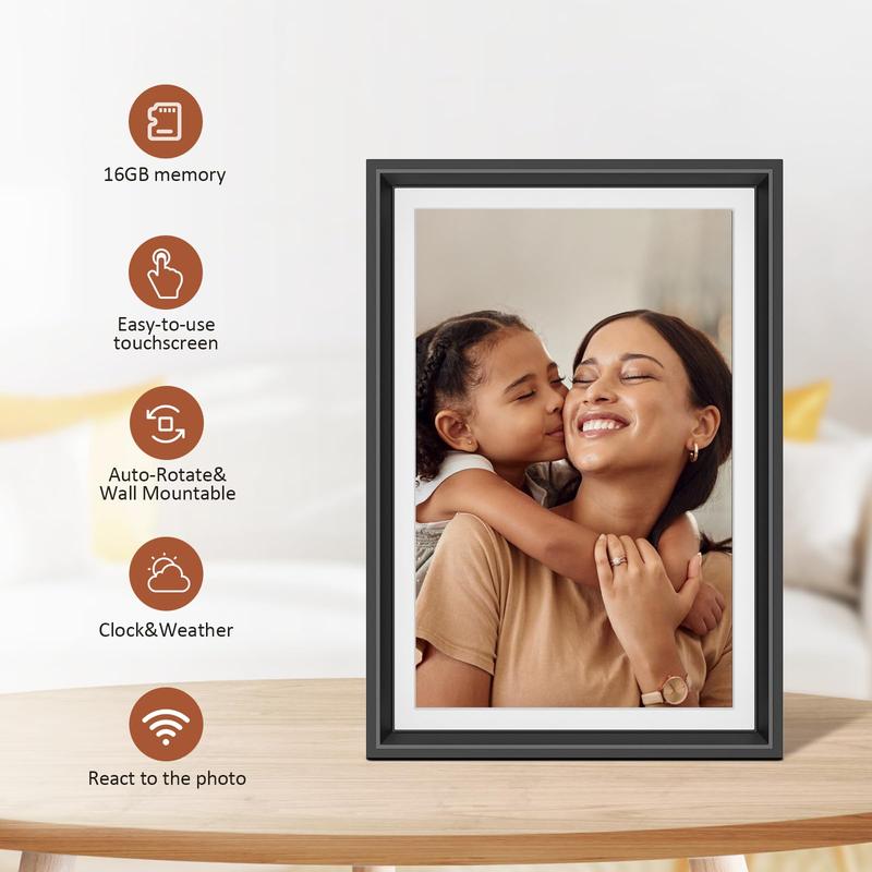 10.1 inch WiFi Digital Picture Frame, Touch Screen Smart Digital Photo Frame with 16GB Storage, WiFi Electronic Picture Frame Easy to Share Photos and Videos via Uhale App