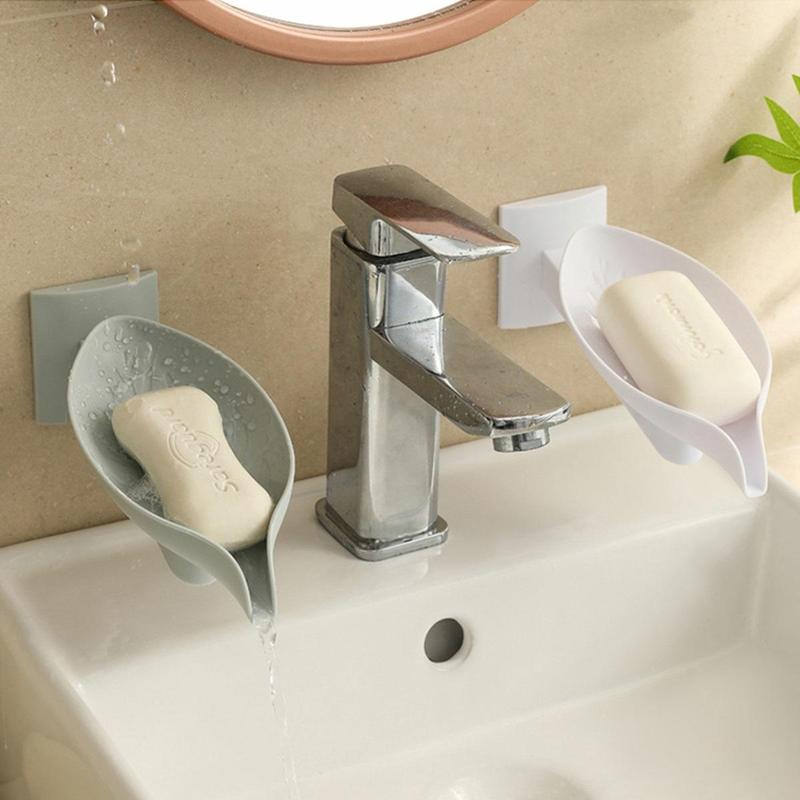 Leaf Shaped Soap Dish, 1 Count Self Draining Soap Bar Holder, Wall Mounted Soap Bar Holder for Shower, Bathroom, Kitchen Sink