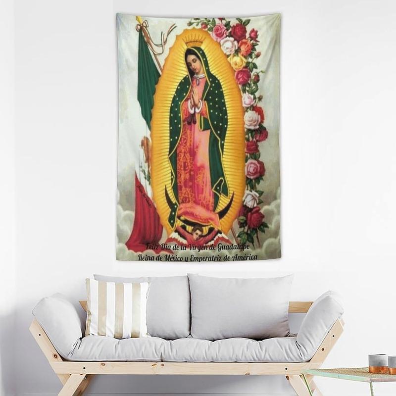 Our Lady of Guadalupe Virgin Mary Jesus Christmas Tapestry Wall Art Decor Christian Religious Tapestry Bedroom Living Room Dorm Home Decor Wall Hanging Party Gift, 40 x 60 inches