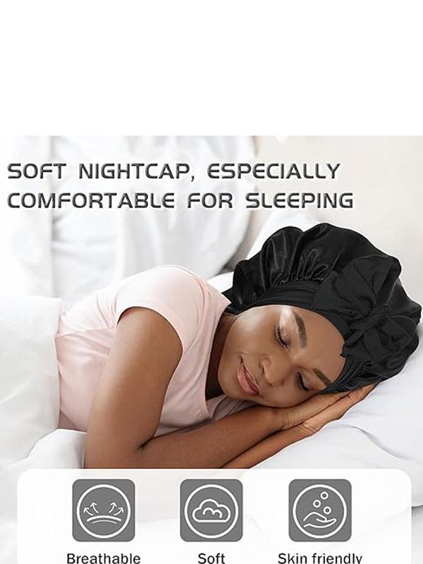 Solid Color Satin Sleeping Bonnet & Hair Tie, Elastic Sleeping Bonnet & Ponytail Holder, Sleeping Bonnet with Elastic Hair Tie Band for Daily Life