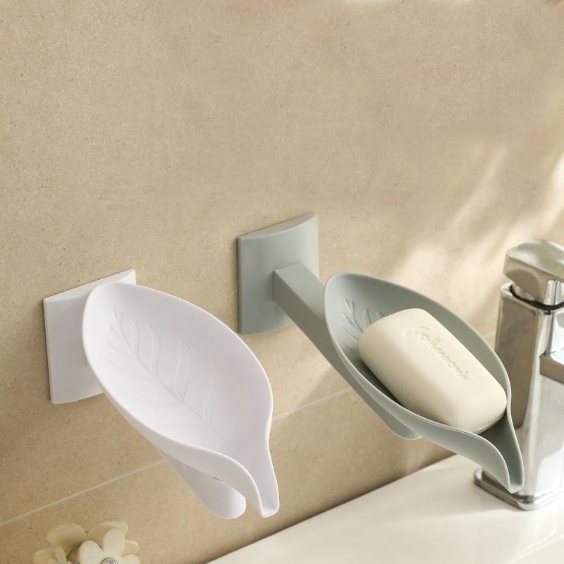 Leaf Shaped Soap Dish, 1 Count Self Draining Soap Bar Holder, Wall Mounted Soap Bar Holder for Shower, Bathroom, Kitchen Sink