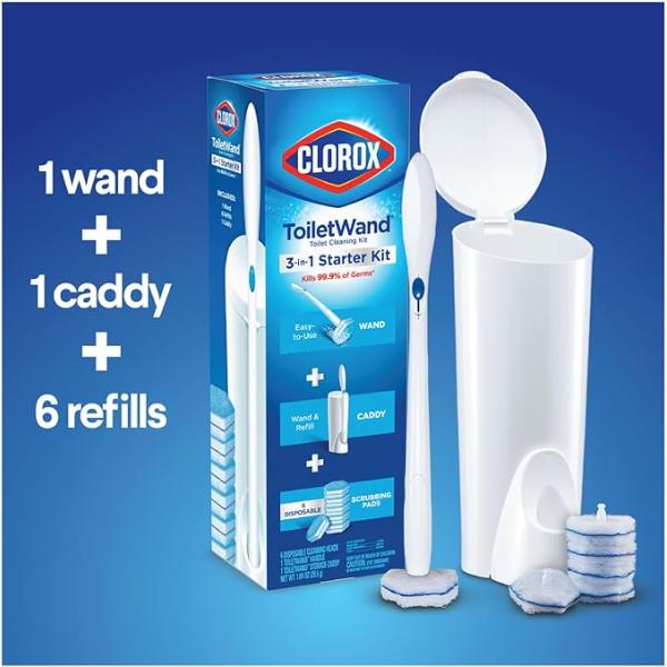 Clorox ToiletWand Toilet Cleaning Kit, ToiletWand, Caddy and 6 Refills, Pack of 6 (Pack May Vary) Household