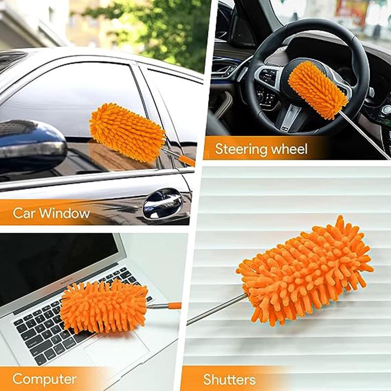 Duster Brush with Handle, 1 Count Household Retractable Cleaning Tool, Multifunctional Stainless Steel Scrubber for Car Home Office