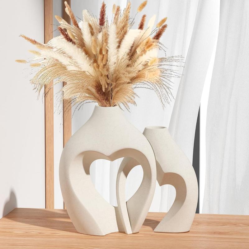 White Vases for Decor, Heart Shaped Ceramic Vase Set of 2, Heart Shaped Vases, Decorative Vase for Table Wedding Dining Living Room Office House Decoration